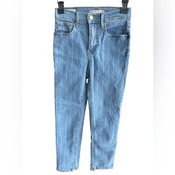 LEVI’S 721 Blue Striped Denim Jeans High Rise Straight WOMENS SIZE 25 - Picture 1 of 7